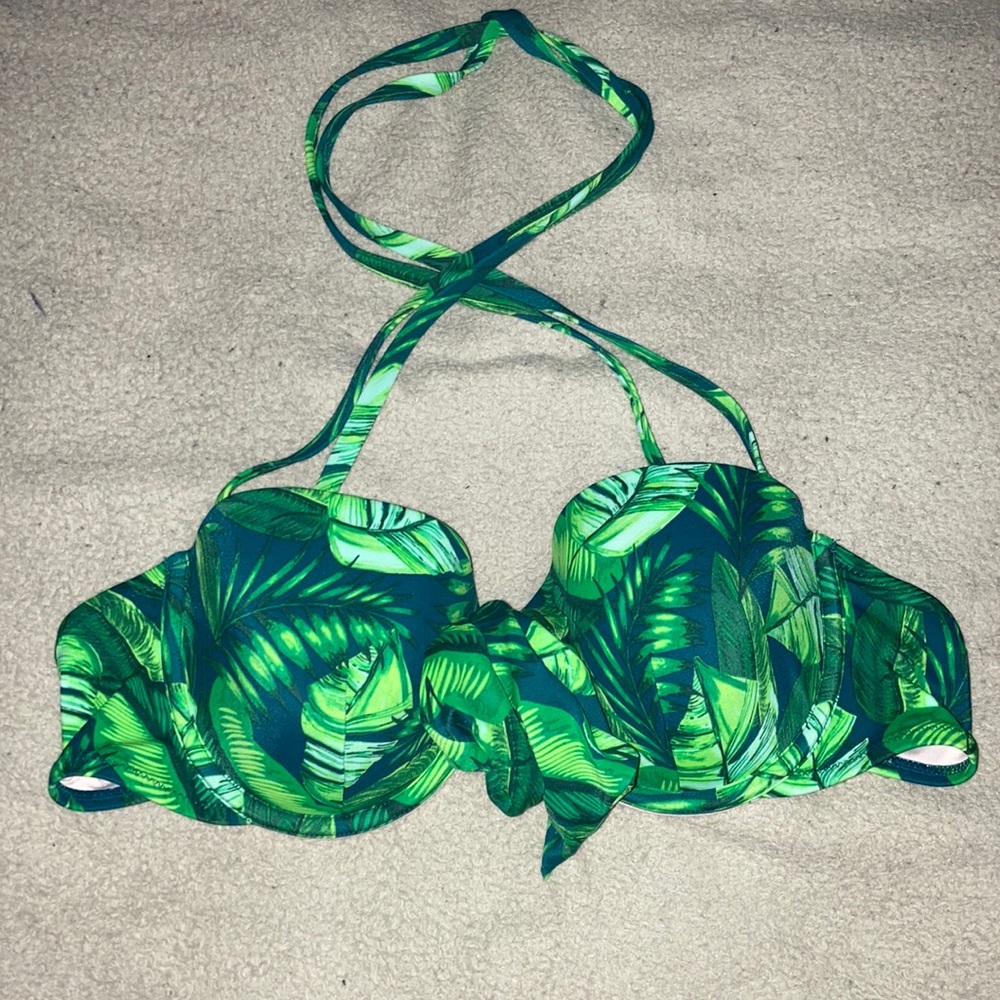 Tropical green push up bathing suit top